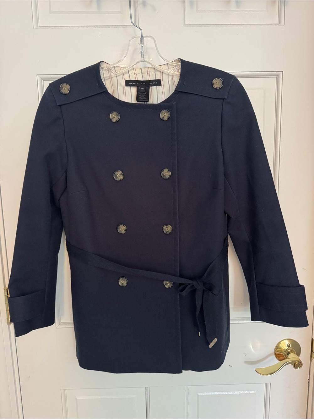 Marc by Marc Jacobs Navy Double-Breasted Pea Coat with Tie